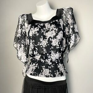 Black and White Floral Blouse
